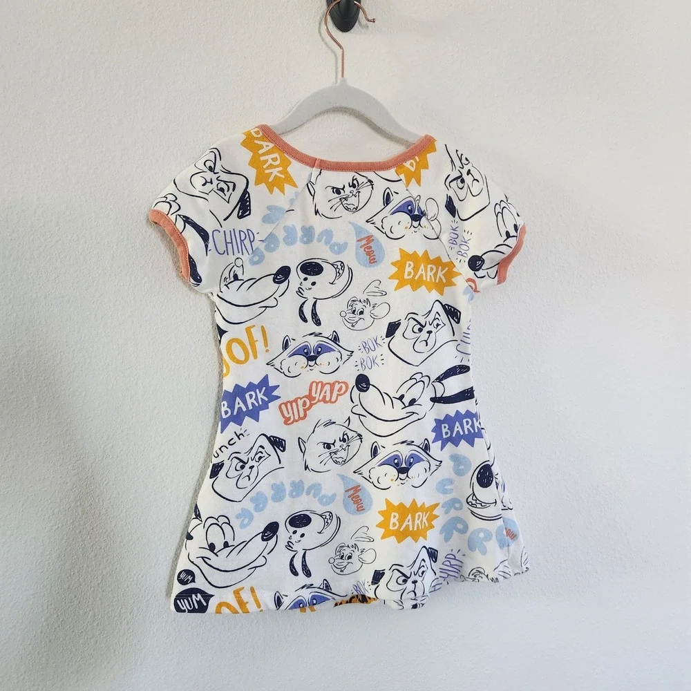 Disney Toddler Girls Dress White Cartoon Dog Cat Print Pockets‎ EUC Size XS 4/5